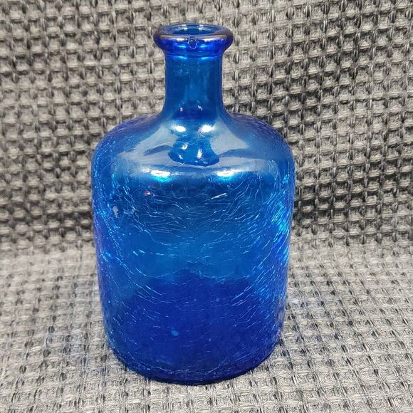 Jug Crackle Glass Blue Swirl Pattern 7.5" Tall X 4" Dia. Decorative Heavy - Picture 10 of 16